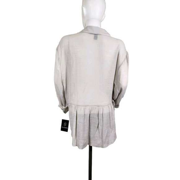 I.N. Studio Women's Top Blouse Size 1X Button Front Roll-Tab Sleeves Sand (24) - Picture 4 of 12